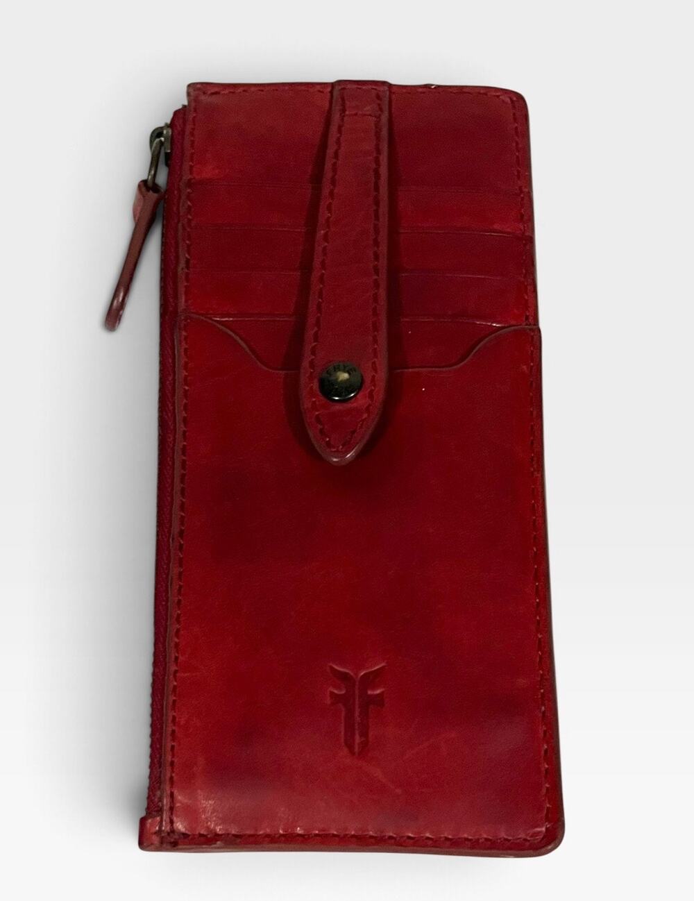 FRYE Melissa Red Leather Snap Card ID Wallet Credit Card Boho High End